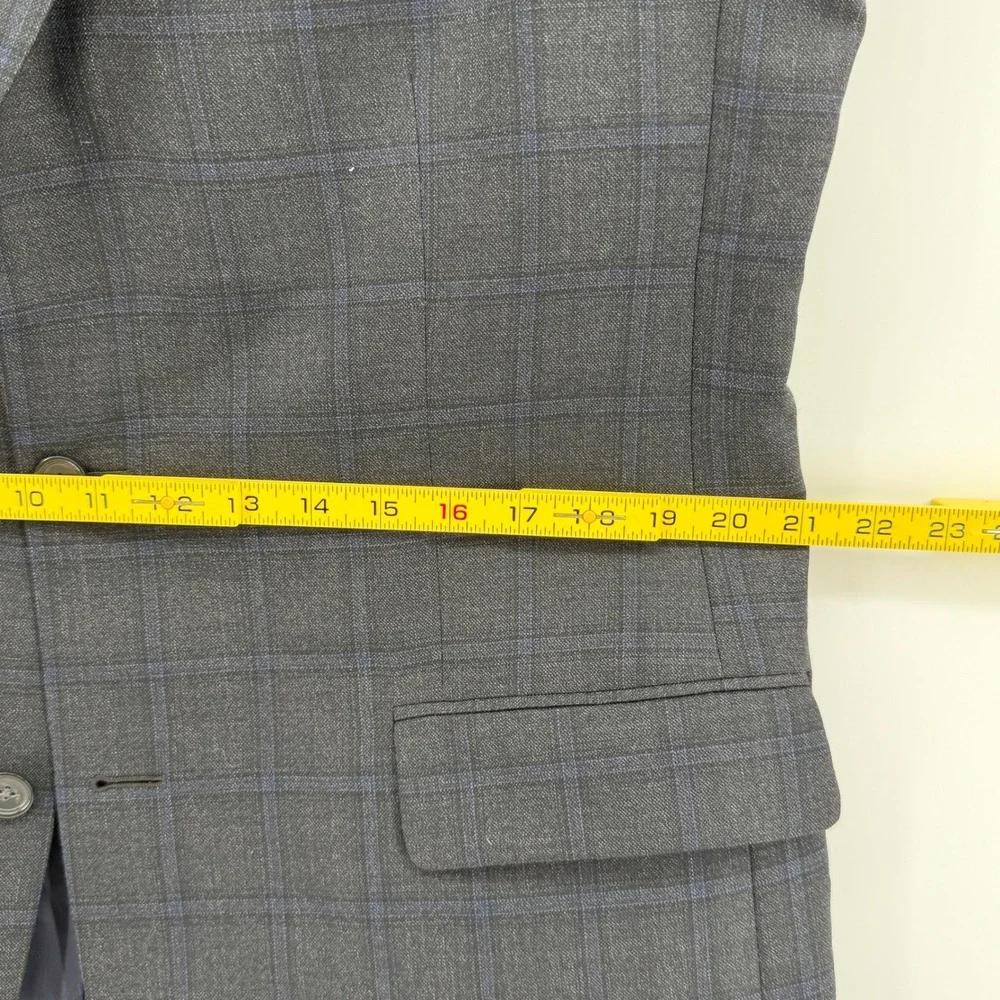 Jos. A. Bank Reserve Mens 42 Long Silk Wool Windowpane Blazer Charcoal Grey Blue